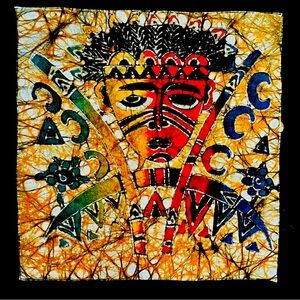 Indonesian batik hot wax dye resist painting on cloth warrior image 8”x 8”